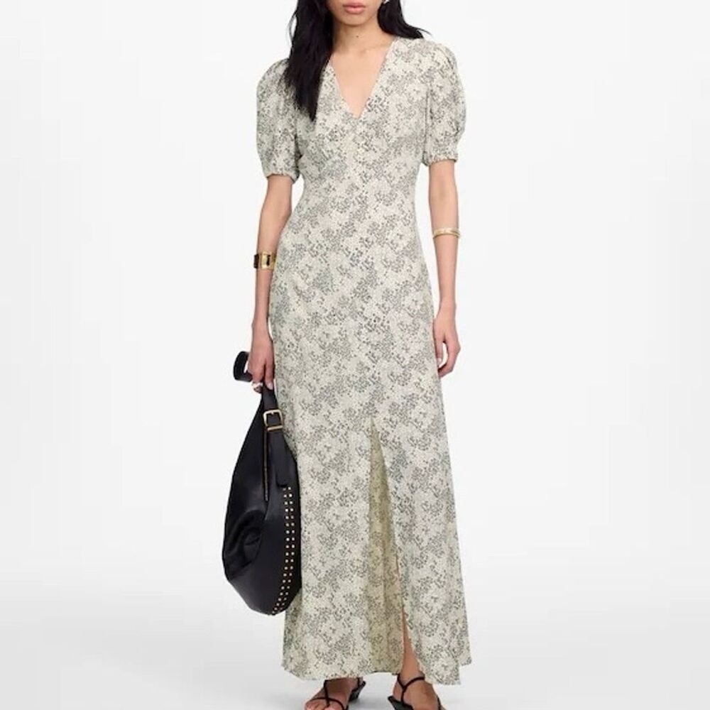NWT Madewell Women's Puff-Sleeve V-Neck Midi Dress inโ Floral Size 2
